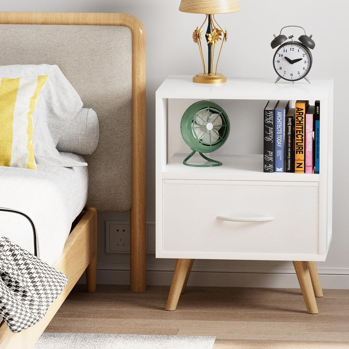 Compact Aenuert night stand fits small rooms and tight corners.
