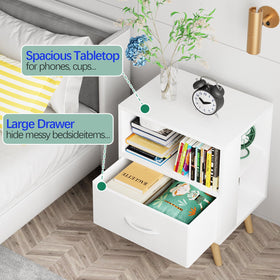 Aenuert night stand on sturdy wooden legs for stability.