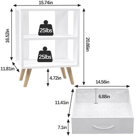 Aenuert night stand open storage shelves for books and remotes.