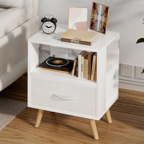 Aenuert night stand with white drawer for organized bedside storage.
