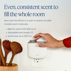 AERA Mini diffuser covers 100–400 sq ft for targeted scenting in spaces.