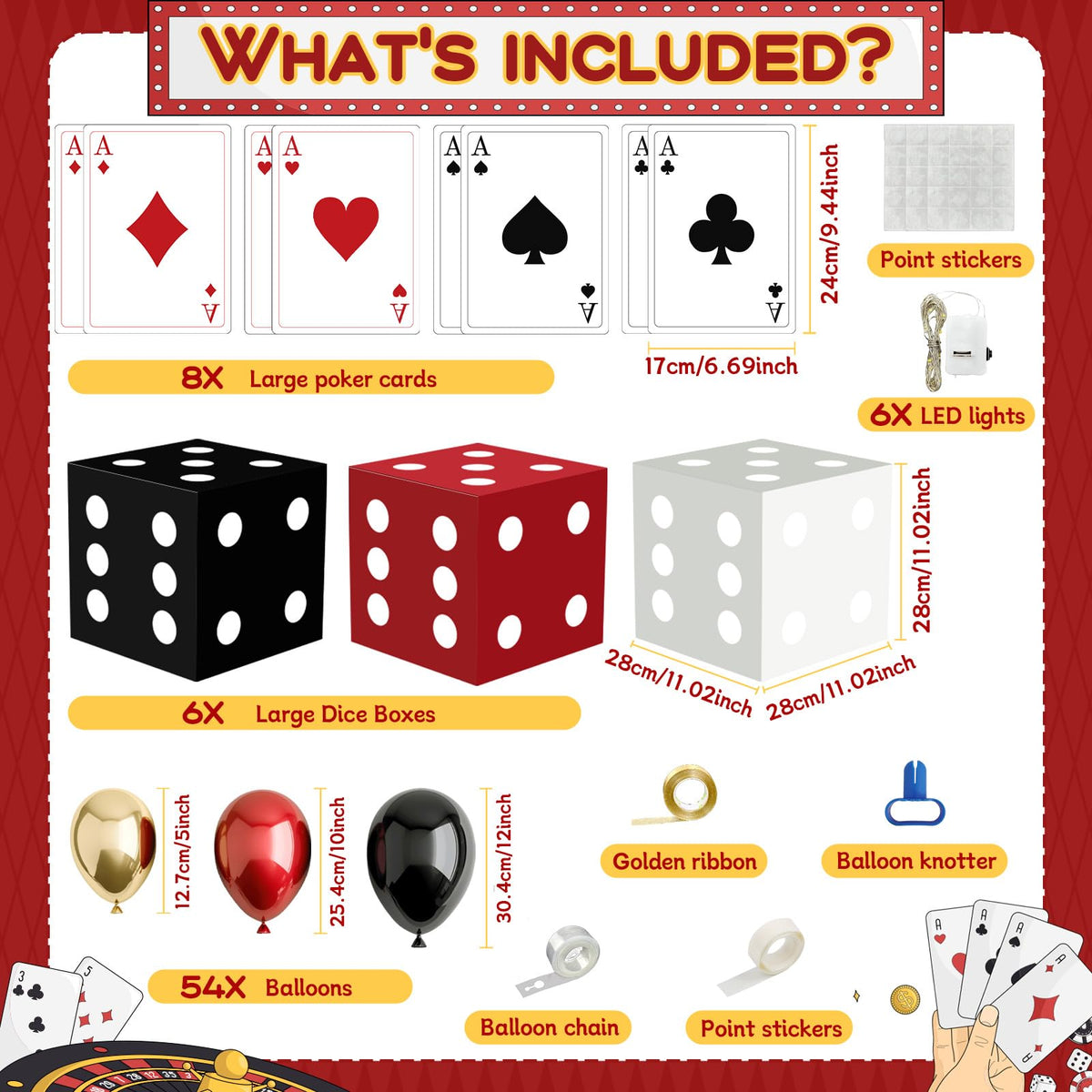 AerWo casino balloons set in red black and white for vibrant setups