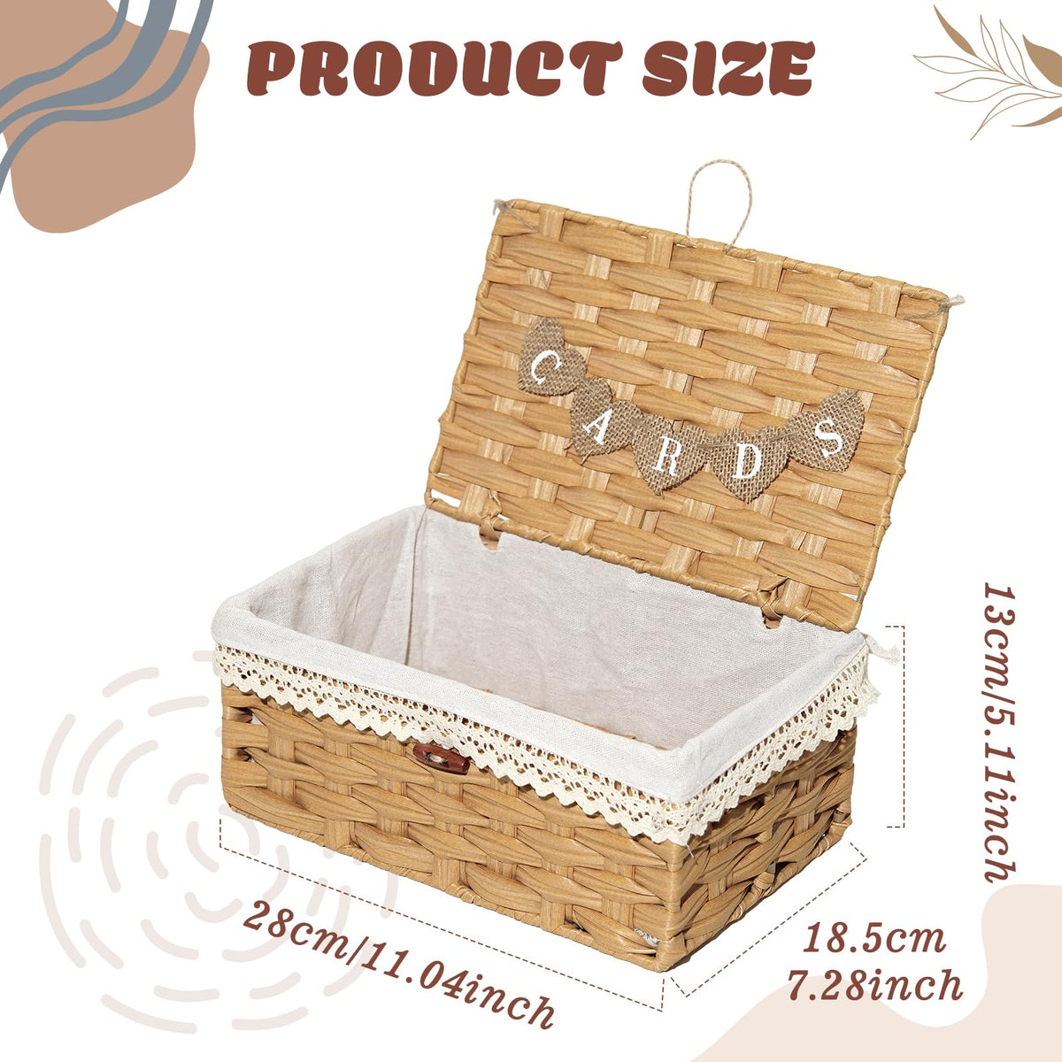 AerWo Rattan wedding card box interior lace trim for refined reception décor.