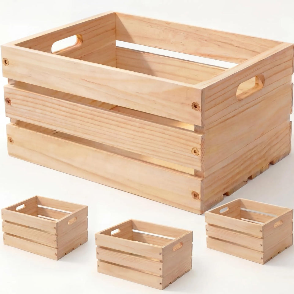 Aescwyn wooden crate closeup showing smooth edges for organized storage.