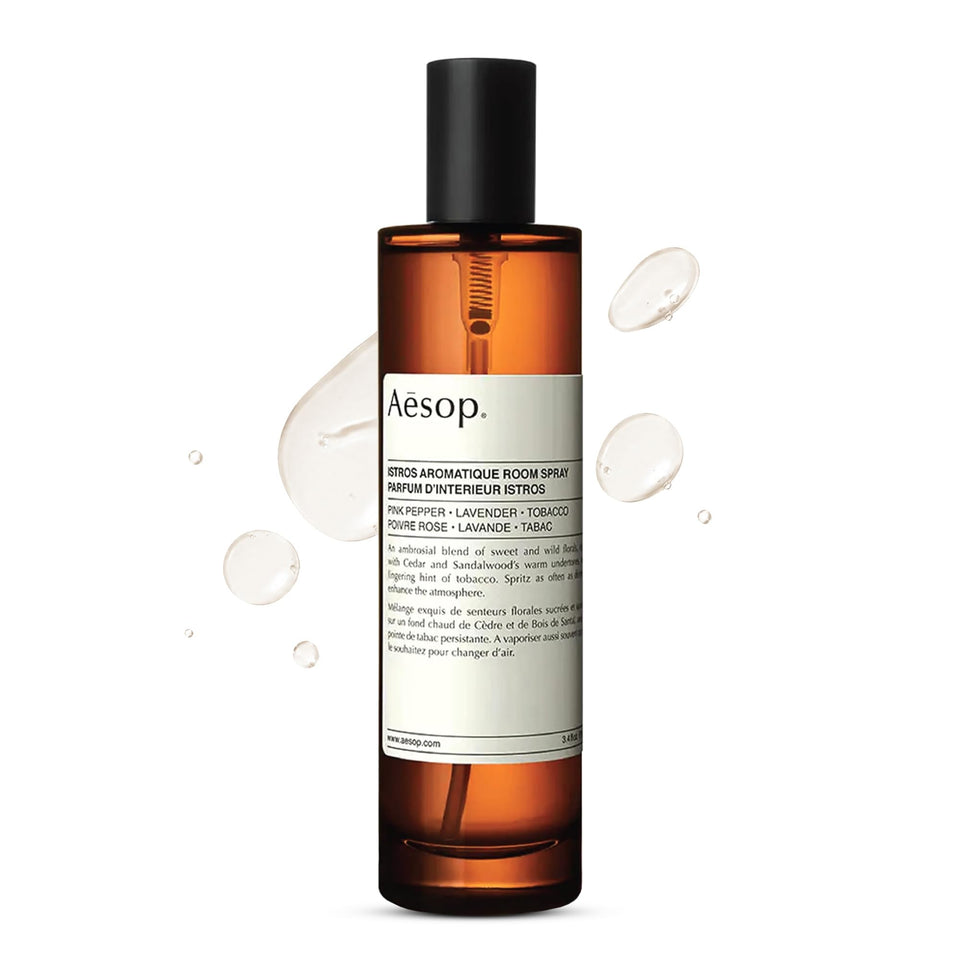 Aesop Istros bottle with front label, ideal for elevating ambience.