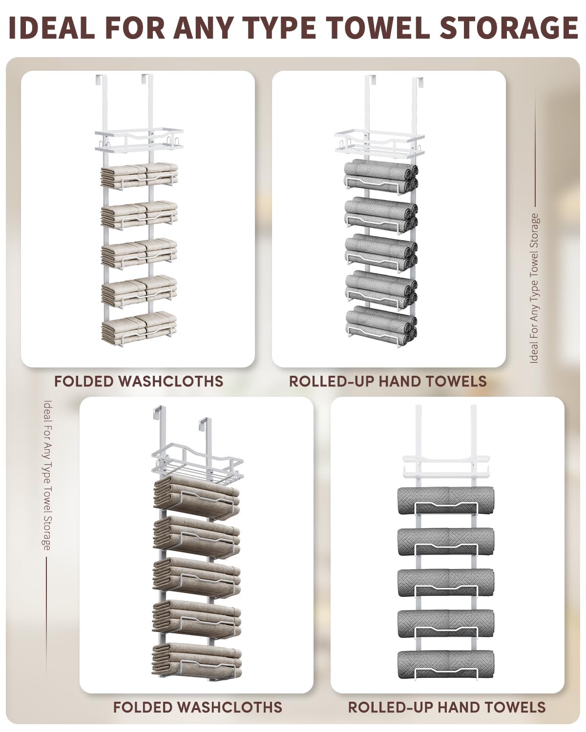 Aetyord door-mount towel rack showing top basket for small items