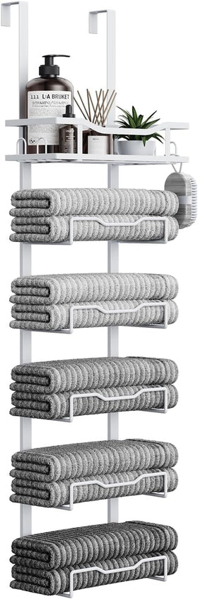 Aetyord over-door towel rack with five tiers for organized towels