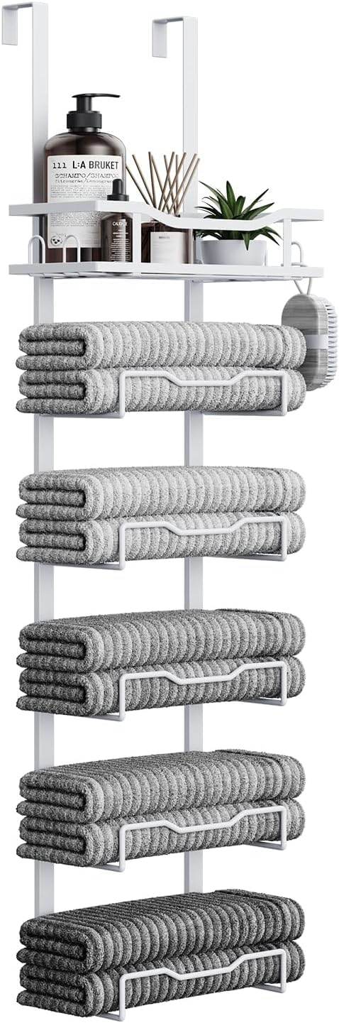 Aetyord over-door towel rack with five tiers for organized towels