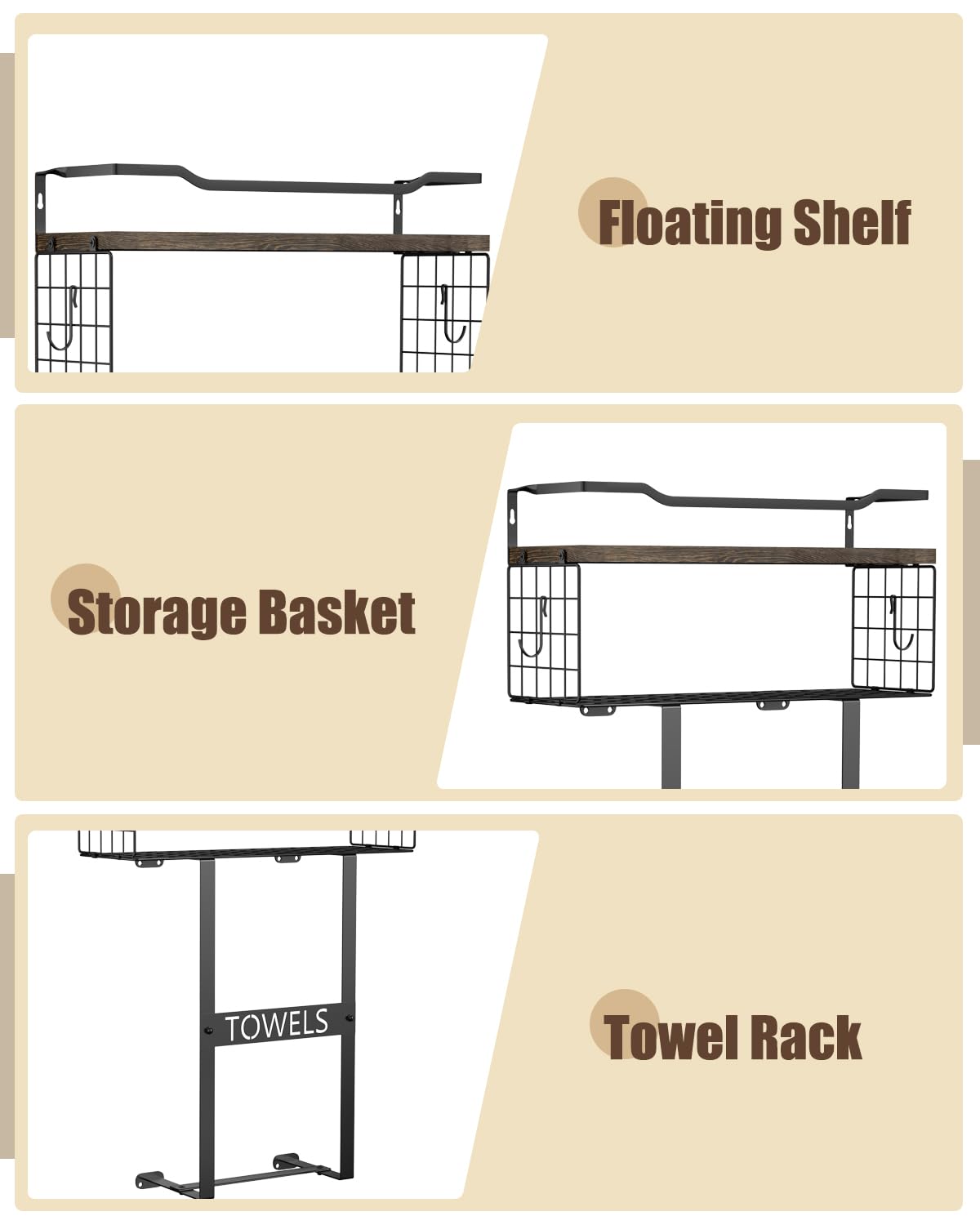 Aetyord towel rack with shelf and basket for tidy bathroom storage