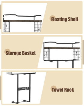 Aetyord towel rack with shelf and basket for tidy bathroom storage