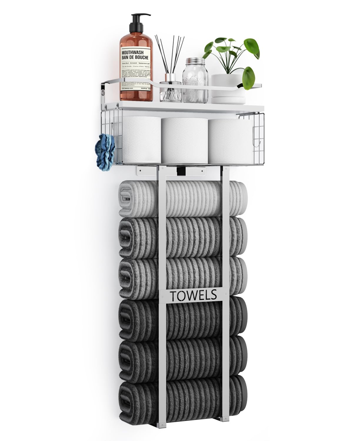 Aetyord wall-mounted towel rack with wood shelf for space-saving storage