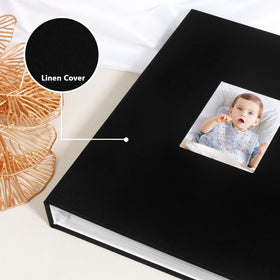 Black linen cover on the Aevdor album adds classic elegance to keepsakes.