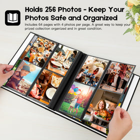 Inside pages from Aevdor album displaying four photos per page for organized memories.