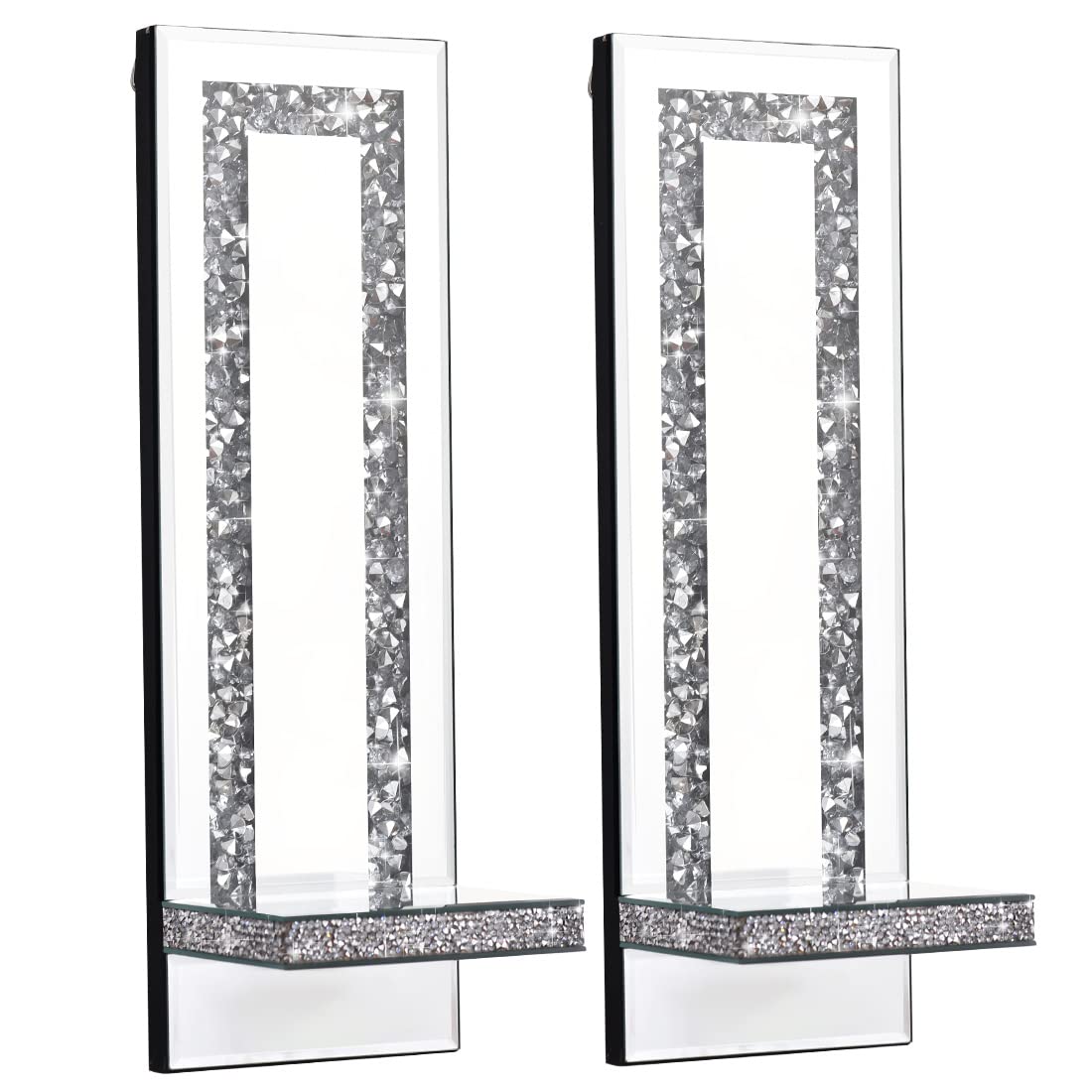 Aeveco sconce close-up shows crushed diamond centerpiece and reflective surface for sparkle