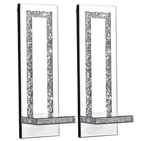 Aeveco sconce close-up shows crushed diamond centerpiece and reflective surface for sparkle