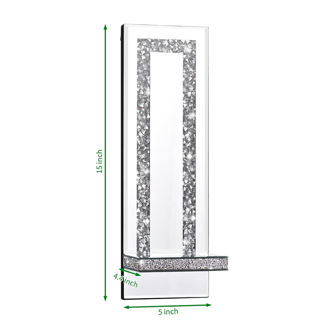 Aeveco silver beveled top mirror and crystal shelf for candles or decor