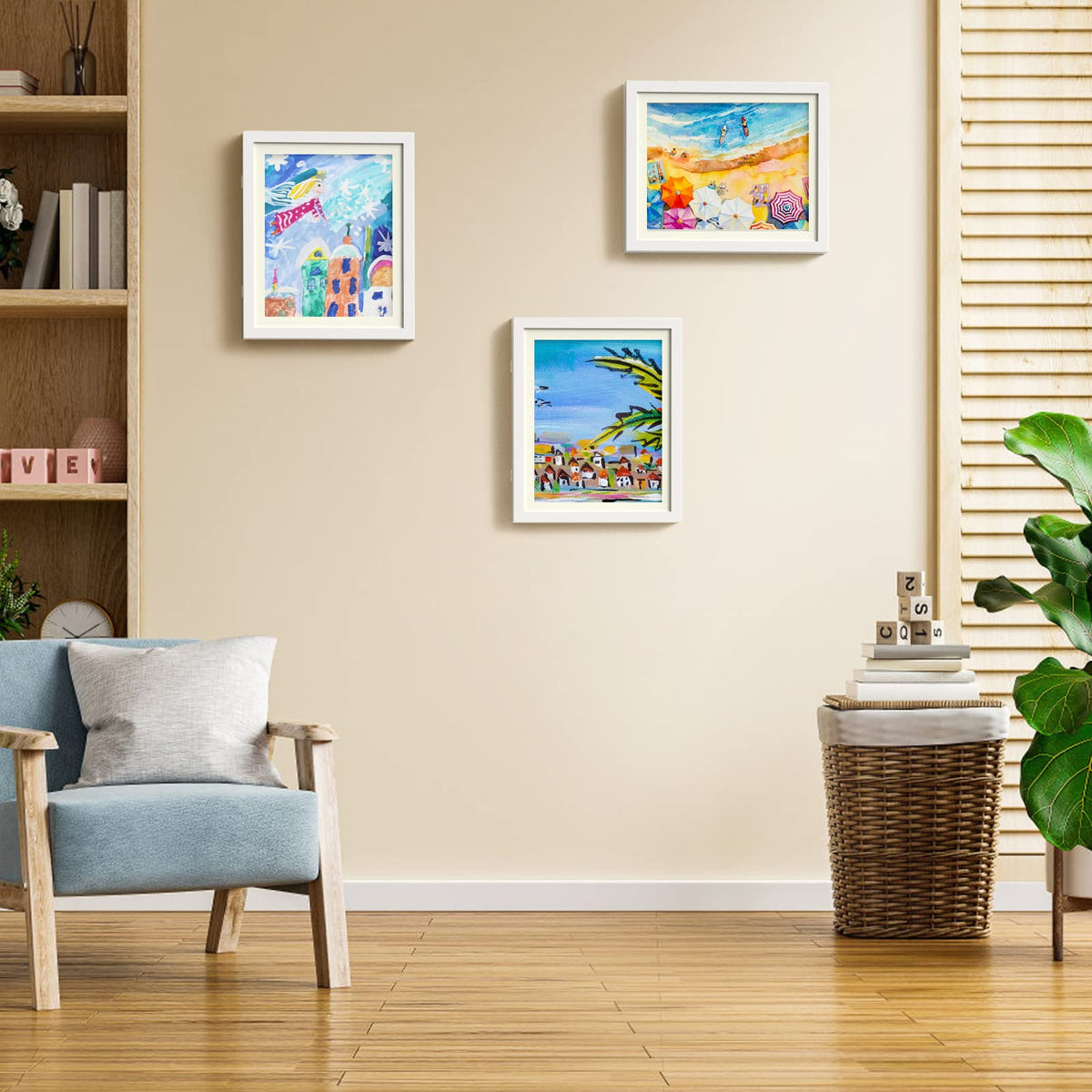 AFEION Kids Art Frame on wall with clean white display.