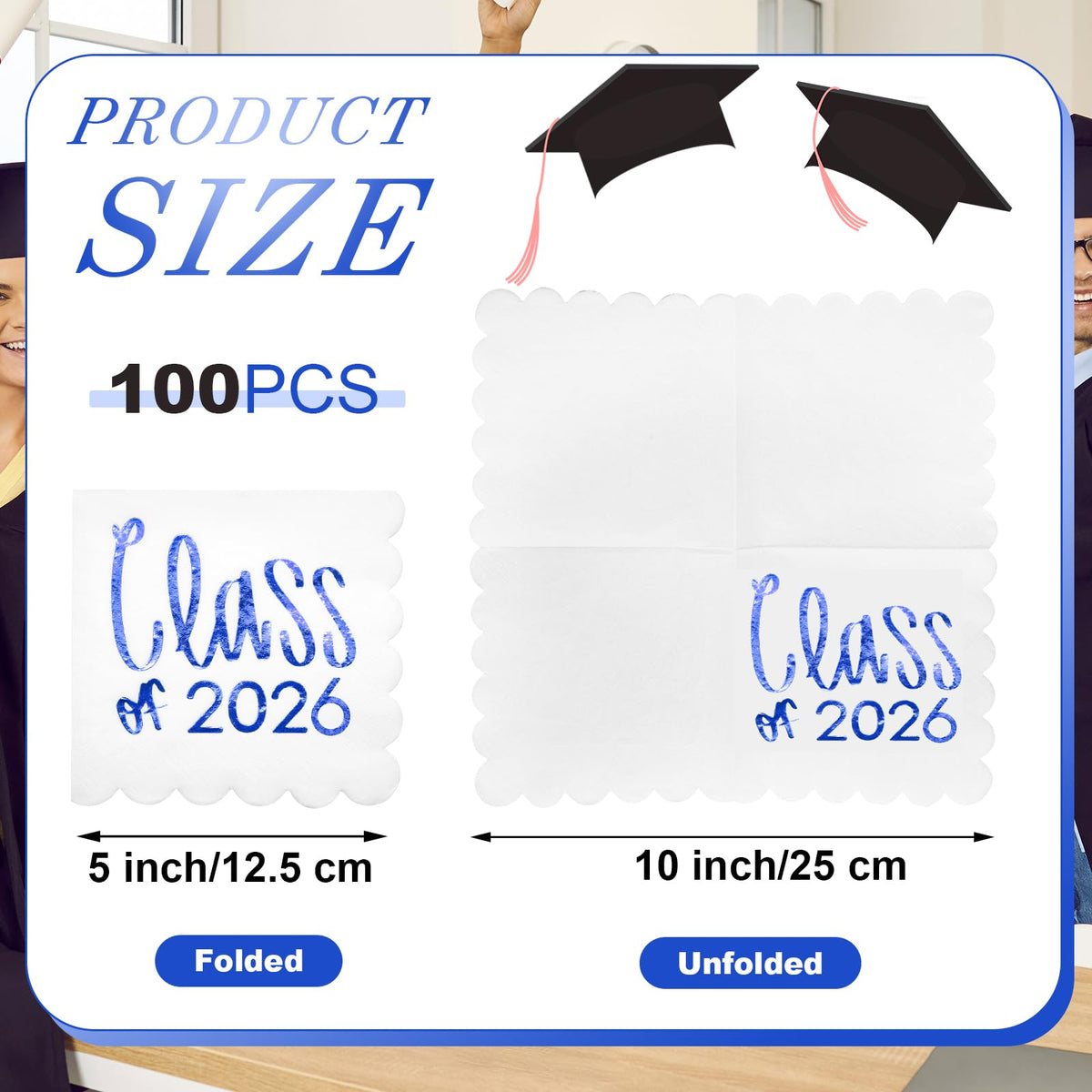 Affrolling Class of 2026 napkins flatlay with blue text
