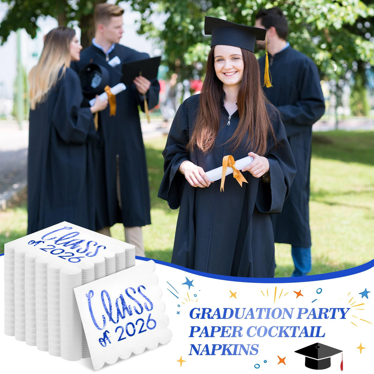 Affrolling graduation dining table setup with napkins