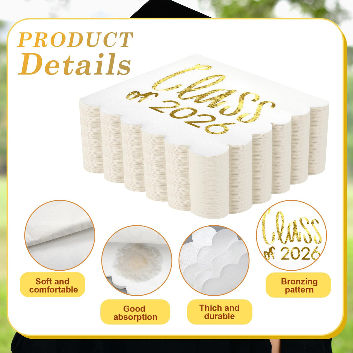 Affrolling napkins with gold foil Class of 2026 for elegant decor