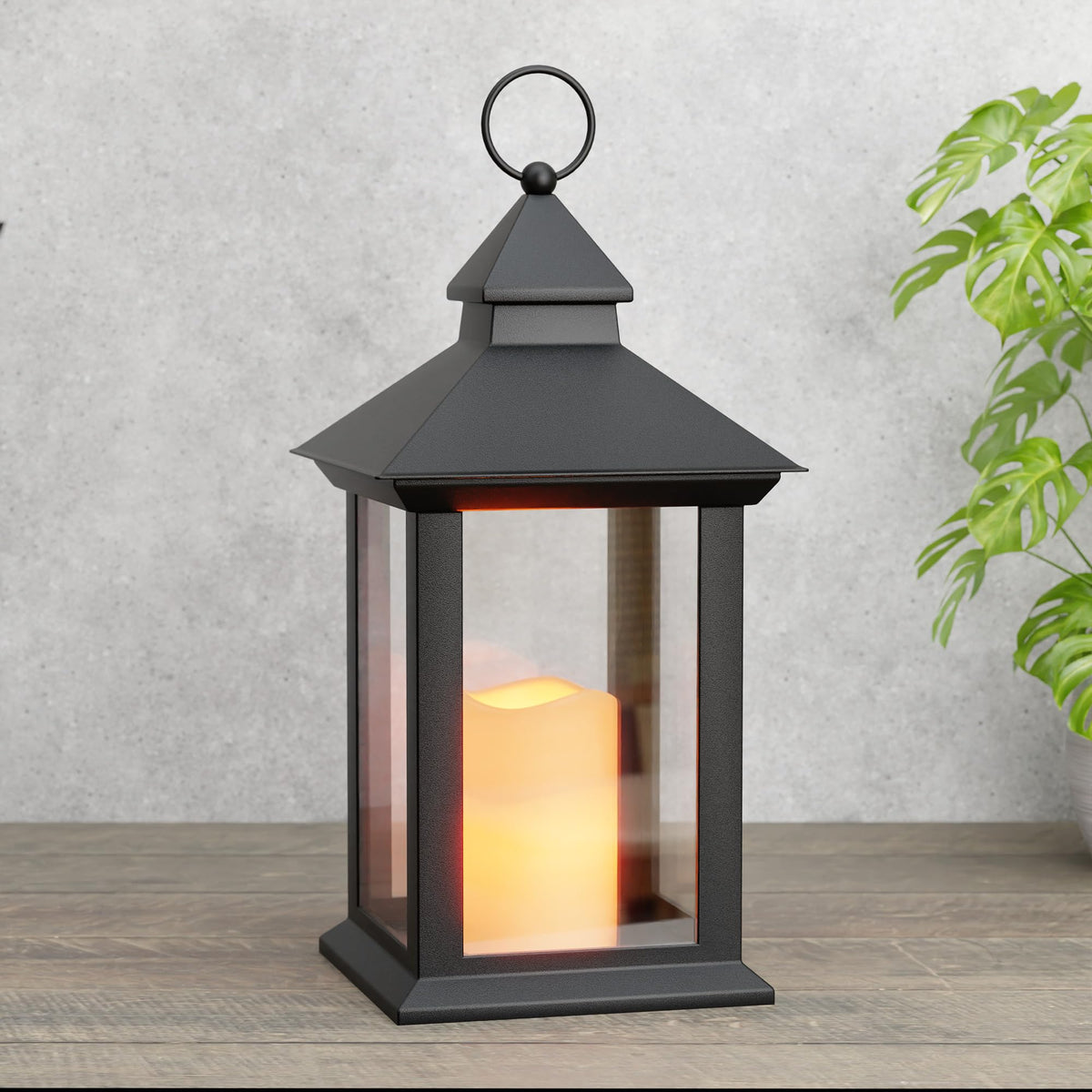 AFINETH 14-inch lantern with ambient flame for cozy indoor evenings