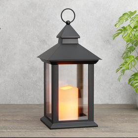 AFINETH 14-inch lantern with ambient flame for cozy indoor evenings