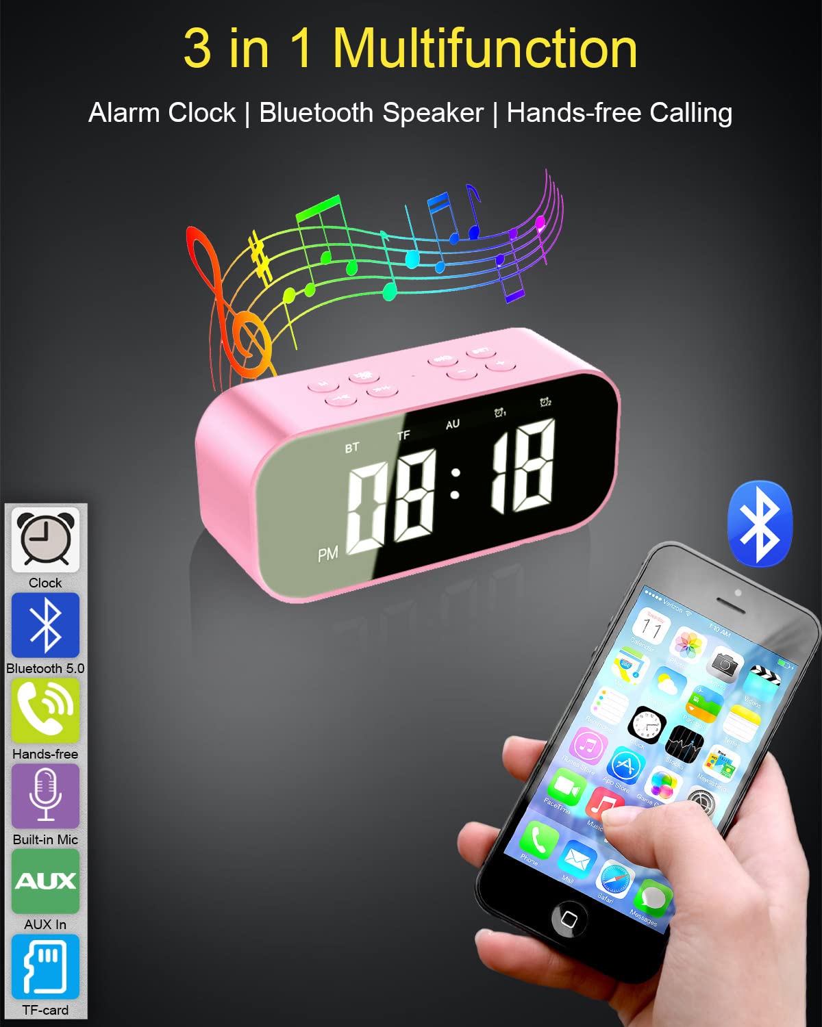 AFK alarm clock with dual alarms on nightstand ensuring two wake times for busy mornings.