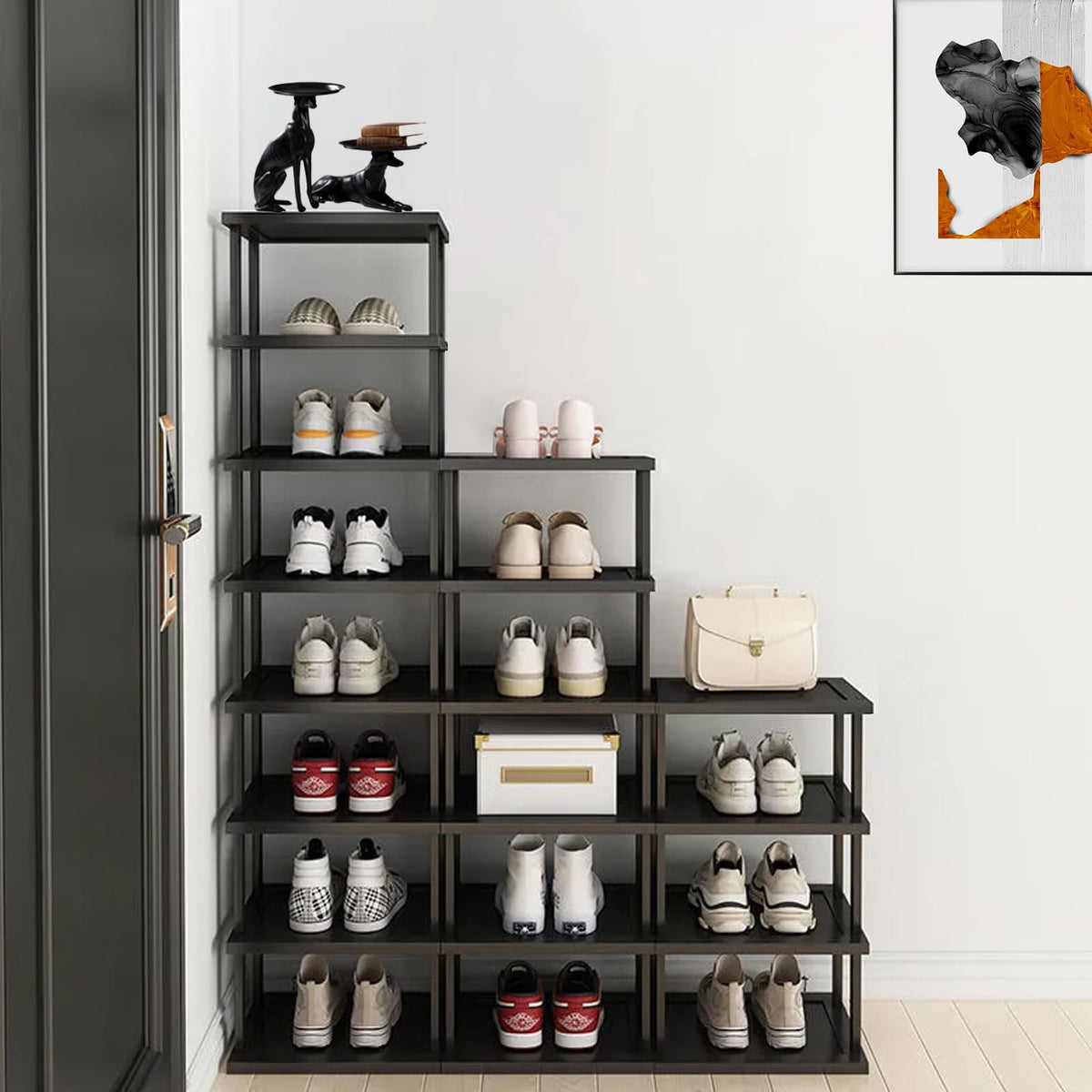 AFOORD shoe rack during DIY assembly demonstrates modular stacking