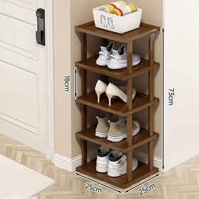 Afoord tall narrow bamboo shoe rack saves space in small closets.