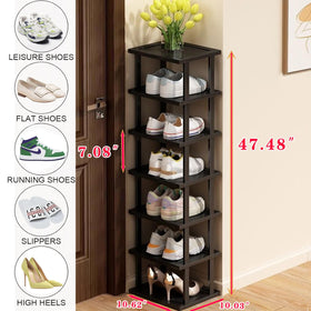 AFOORD tall narrow shoe rack closeup shows durable bamboo and smooth edges