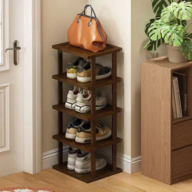 Afoord vertical shoe rack five-tier bamboo for entryway keeps shoes organized.