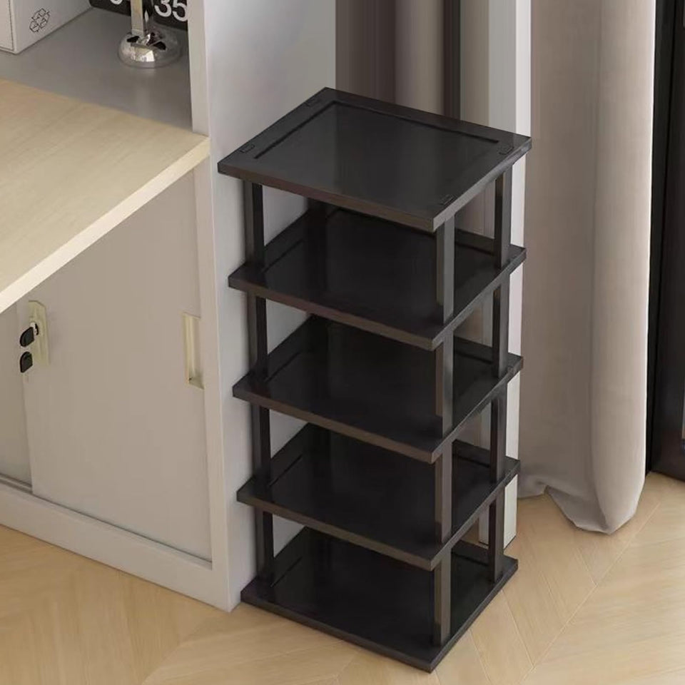AFOORD vertical shoe rack in bamboo keeps closets organized and stylish.