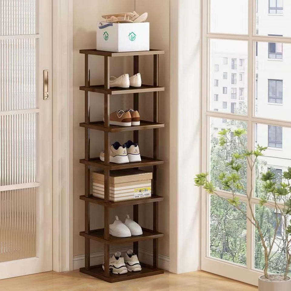 AFOORD vertical 7-tier shoe rack assembly saves space in small entryways