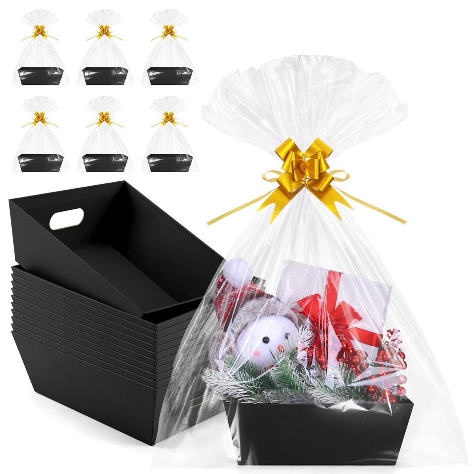 AFOROEOA 10-pack black gift baskets set for elegant, ready-to-gift presentations.