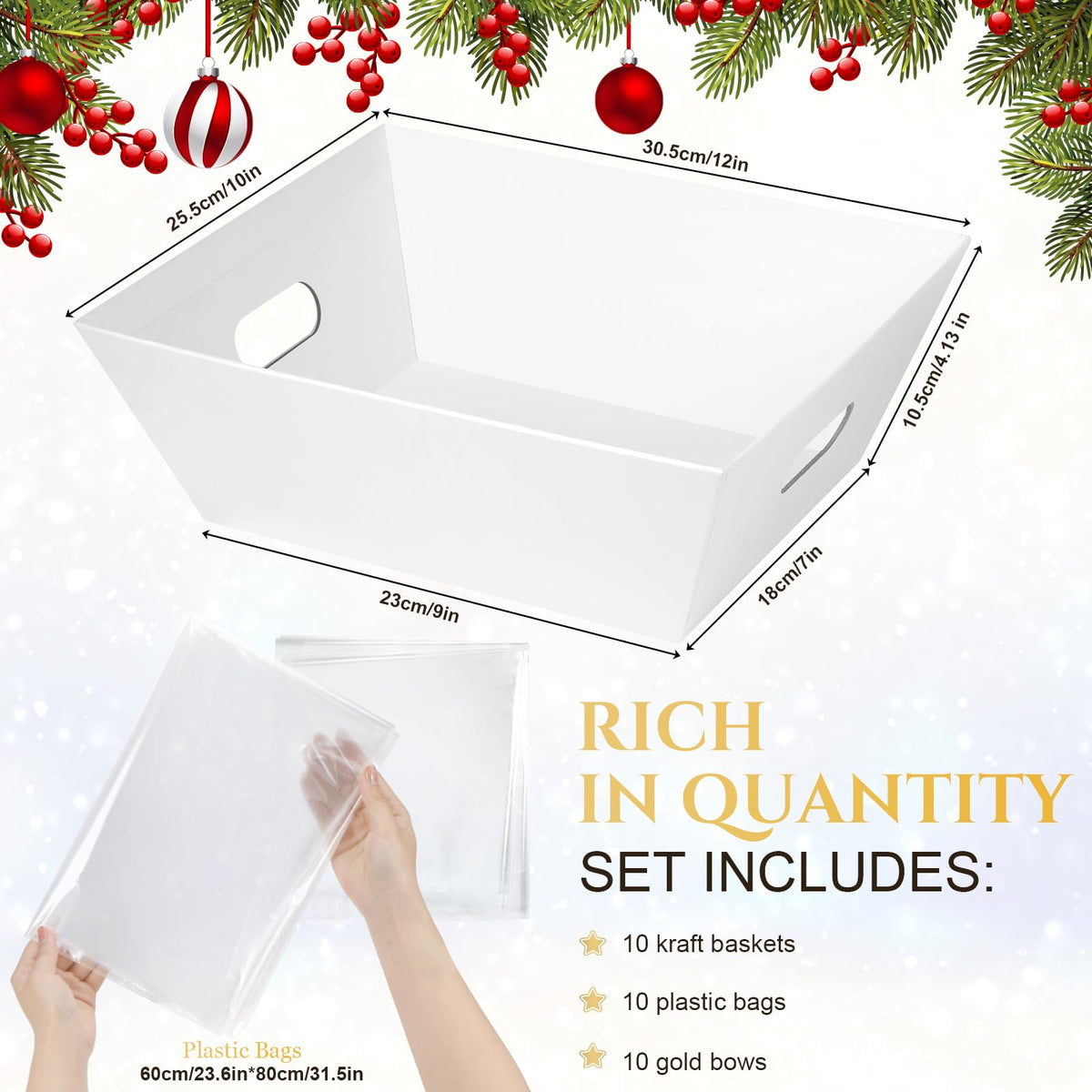 AFOROEOA gift basket dimensions 32cm x 27cm x 16.5cm for ample space.