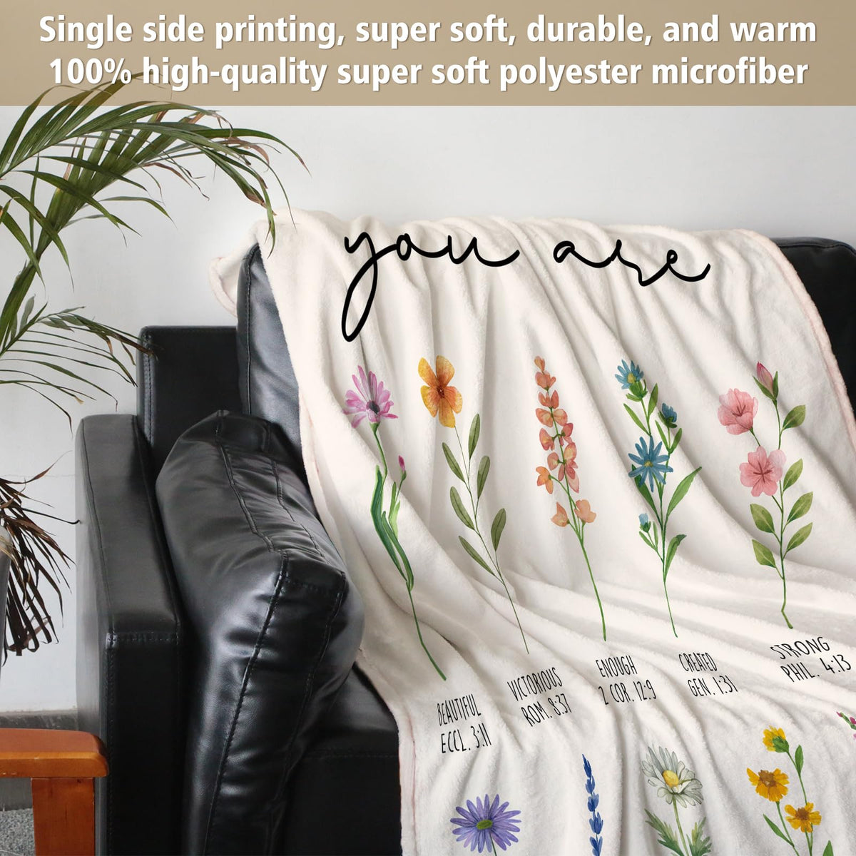 Afterprints 50x60 inch blanket provides generous coverage for lounge or travel moments.