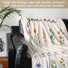 Afterprints 50x60 inch blanket provides generous coverage for lounge or travel moments.