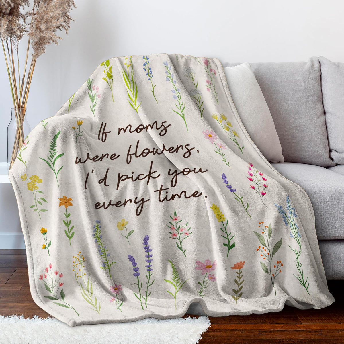 Afterprints mom blanket close-up reveals soft, breathable polyester flannel texture.