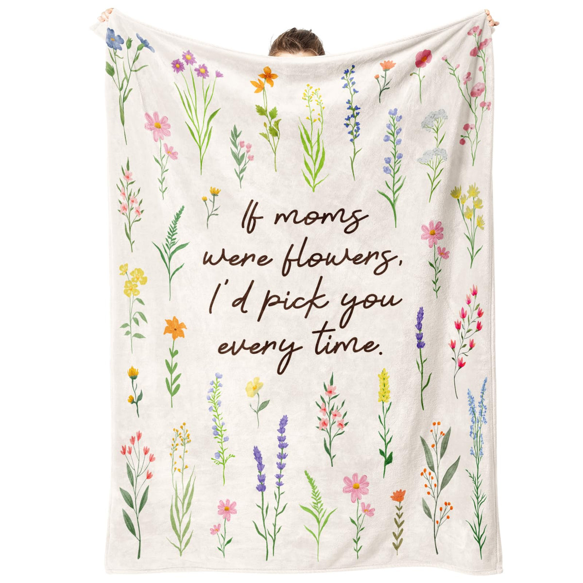Afterprints Mom Blanket with floral print shown on a cozy sofa.