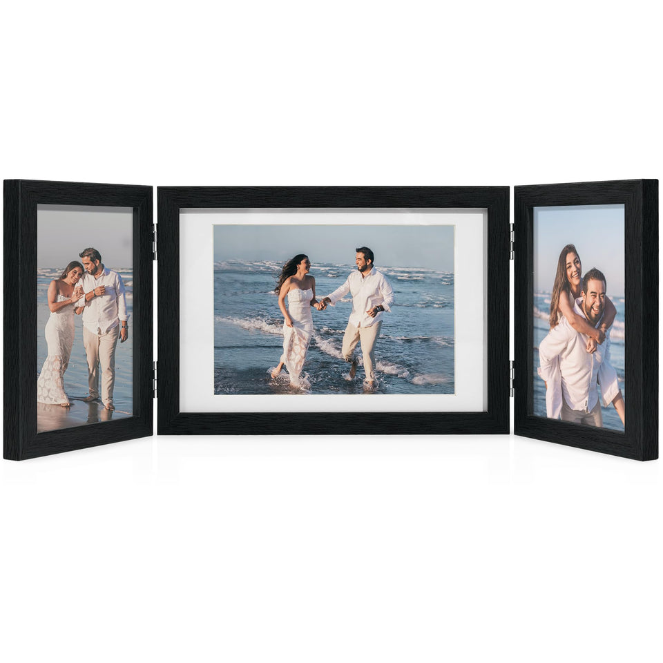 Afuly 3-panel collage frame black front view shows compact wall-ready photo display.