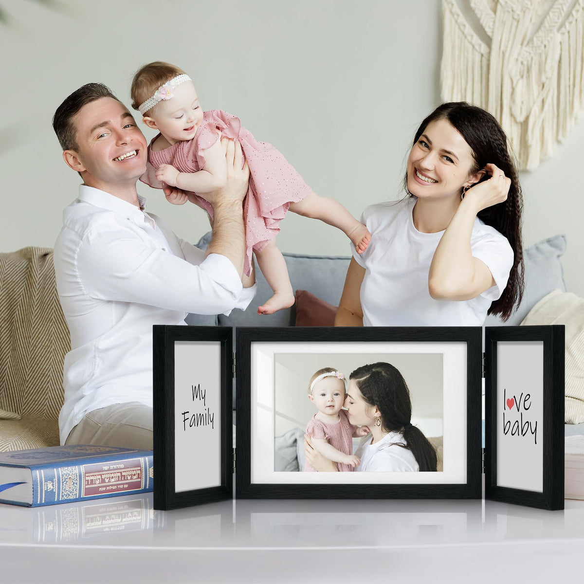 Afuly 3-panel collage frame black side hinges enable flexible portrait and landscape layouts.