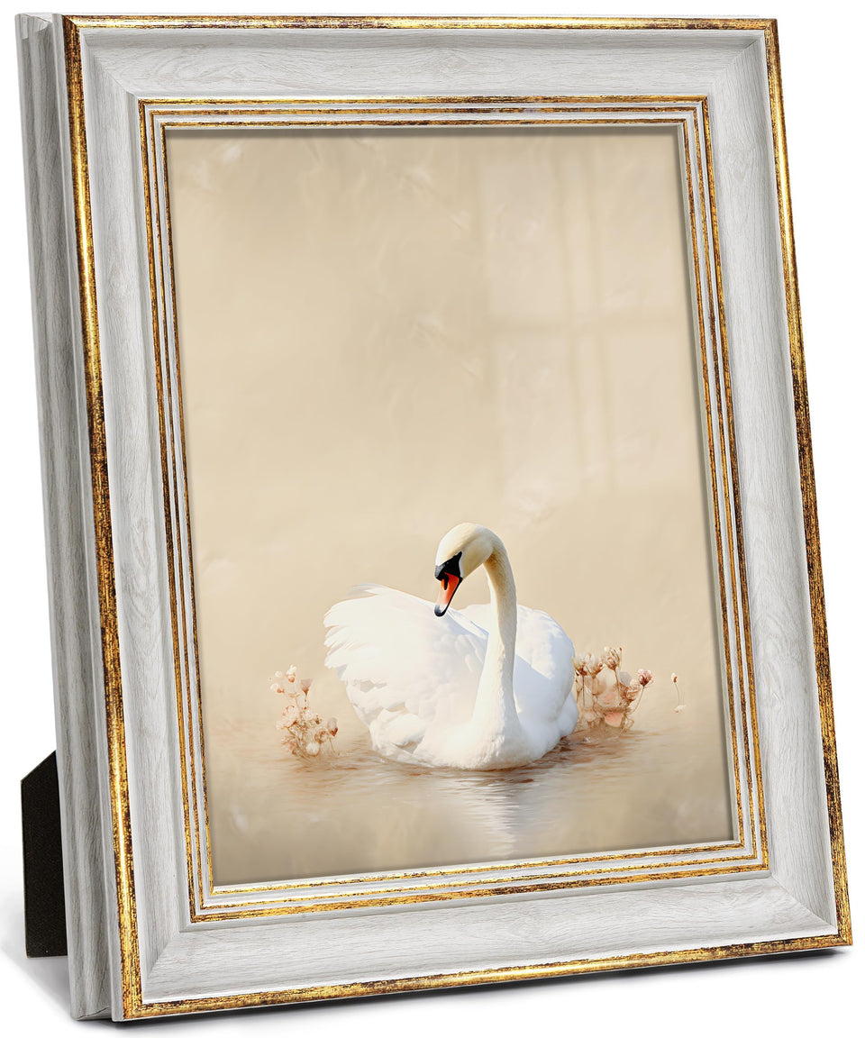 Afuly 8x10 vintage frame front view with white-gold edge for elegant display