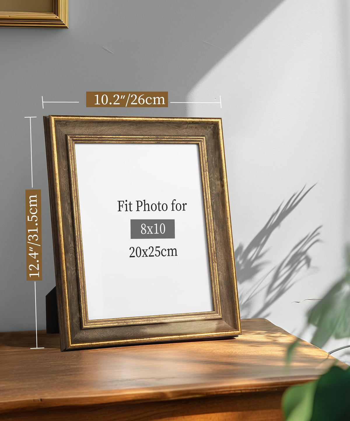 Afuly brown-gold frame offers warm, traditional wall accents.