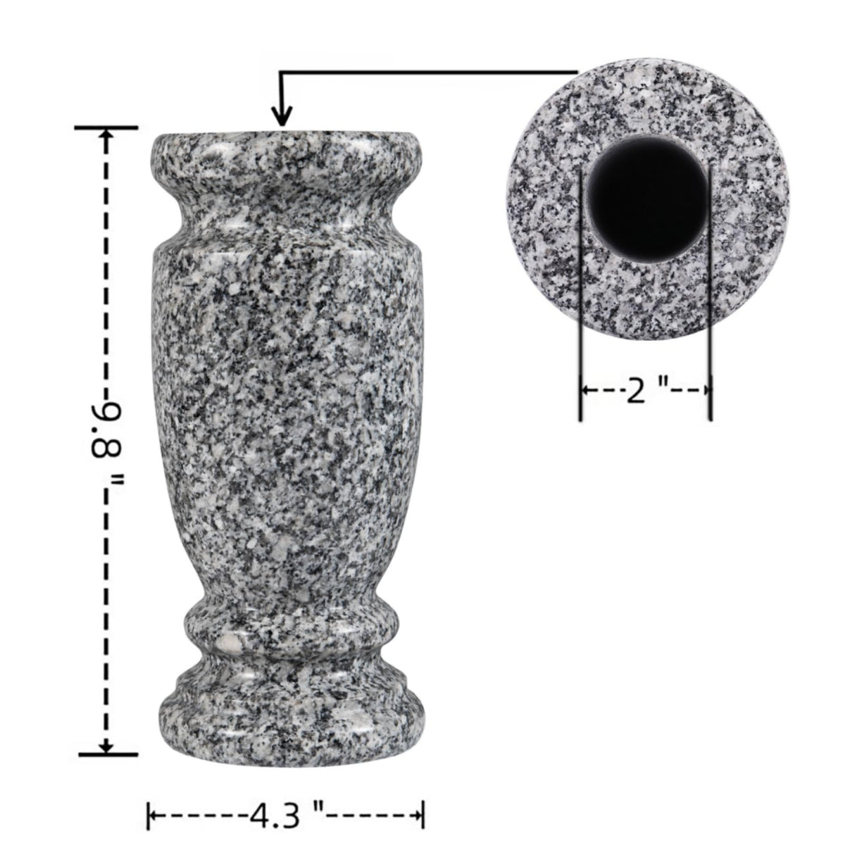 Afvarir granite cemetery vase shows side drainage holes preventing water pooling.