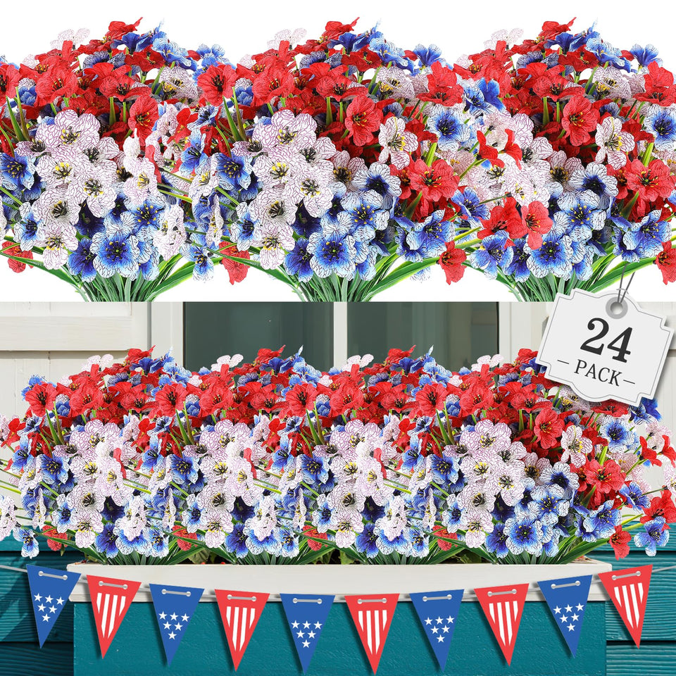 AGIRL 24 bundles red white blue flowers for outdoor use, vibrant color that lasts.