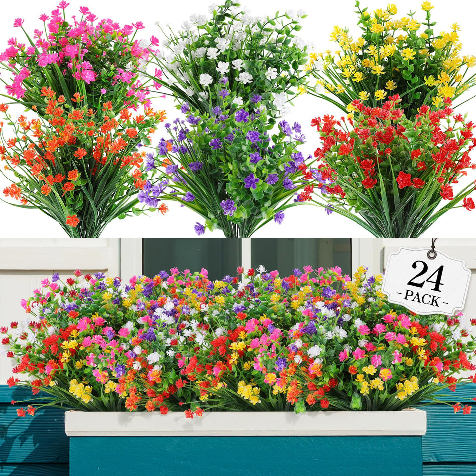 AGIRL 24 bundles artificial flowers outdoor, vibrant color mix for year-round decor.