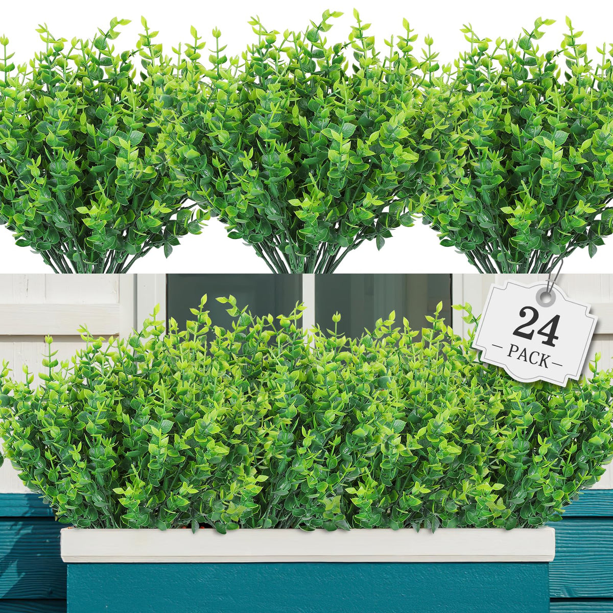 AGIRL 24 bundles artificial plants for outdoor decor with lush maintenance-free greenery.