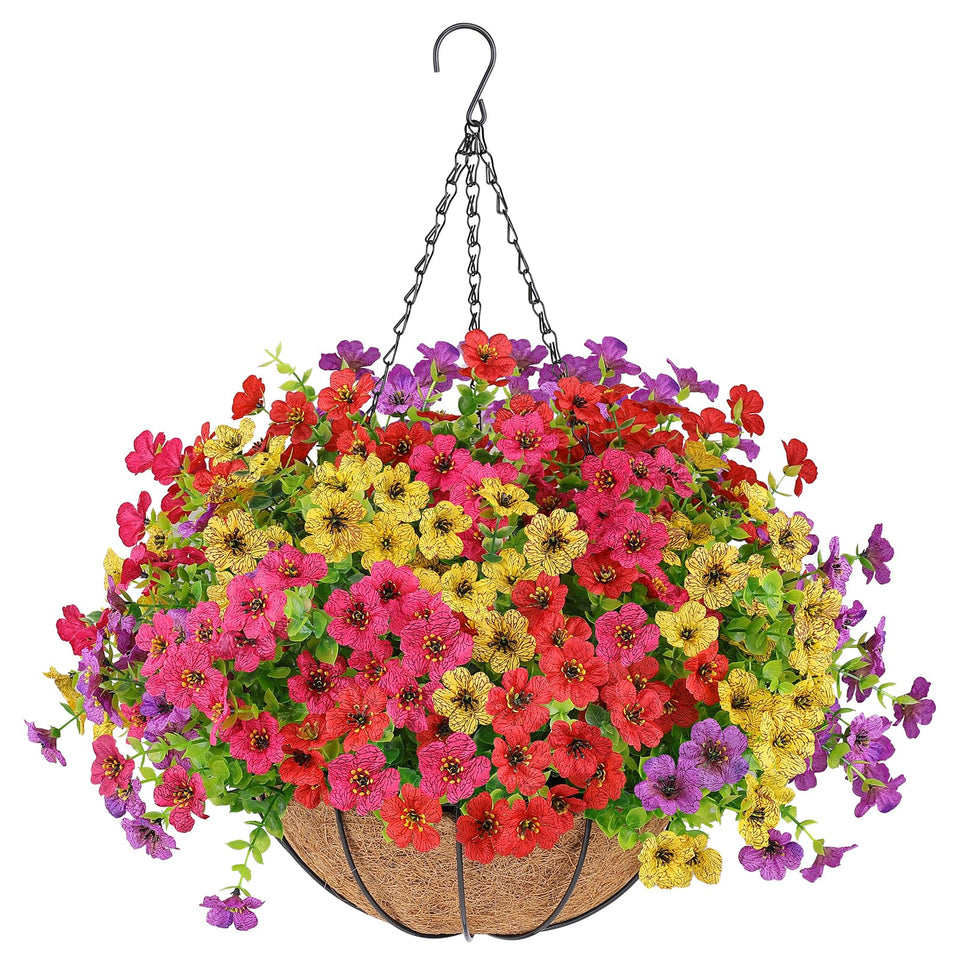 AGIRL artificial flowers hanging basket with vibrant outdoor blooms for porches