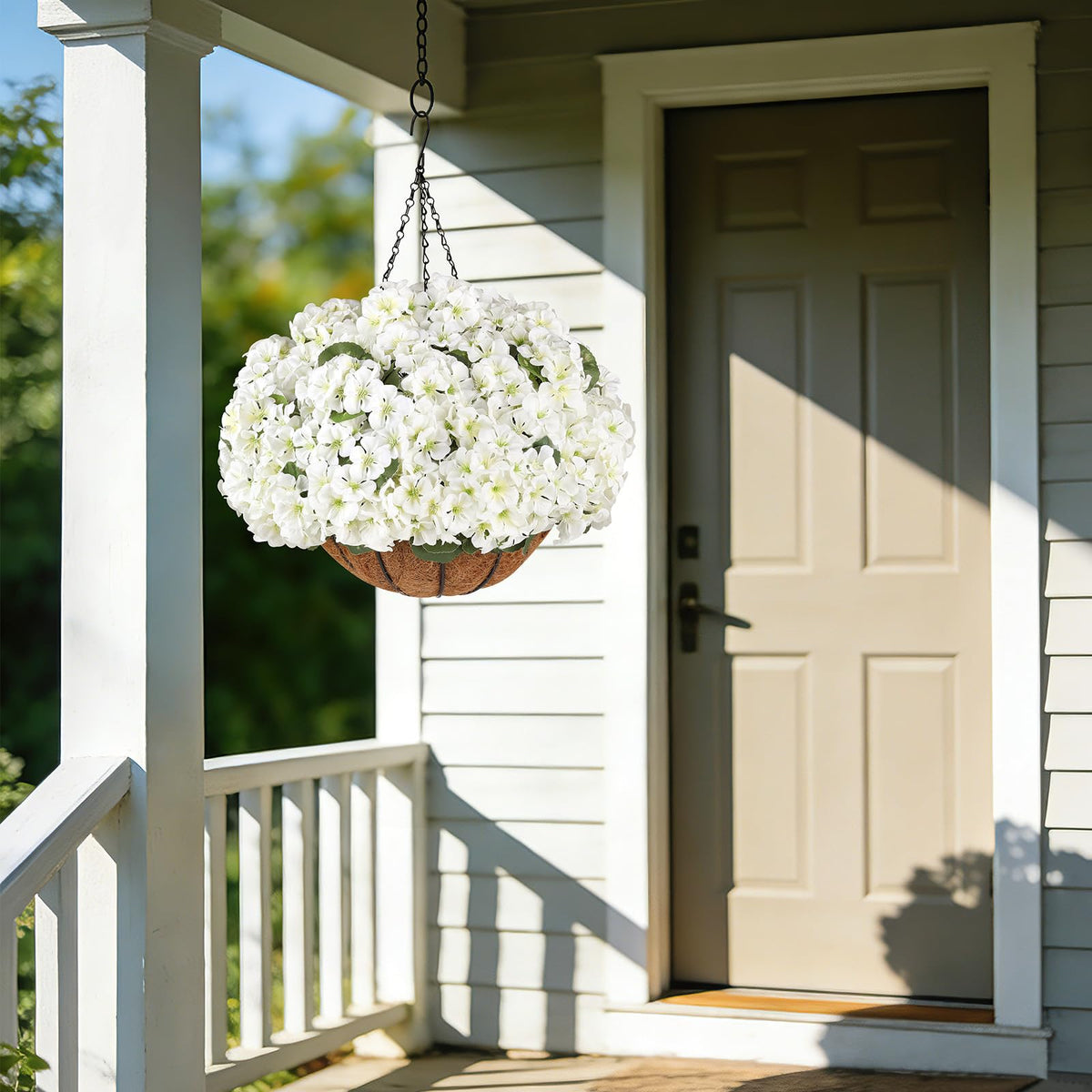 AGIRL white geraniums add timeless spring charm.