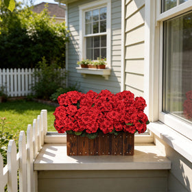 AGIRL outdoor porch setup with red geraniums adding lasting color.